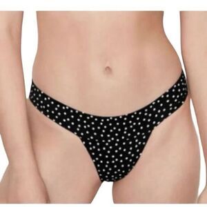 Victoria's Secret Brazilian Bikini Bottom Black Polka Dot Ruched Waistband